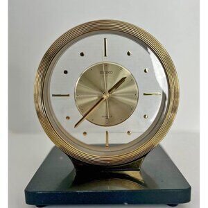 Vintage SEIKO ROUND BRASS FLOATING DESK OR MANTLE CLOCK